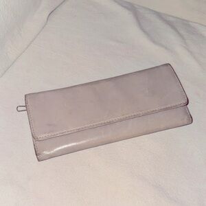 Hobo The Original Sadie Trifold Clutch Wallet Gray Leather/Tan 8.5” x 4”